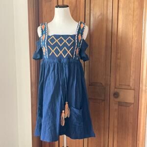 Sand & Spirit Blue Embroidered Pullover Tunic Top, Size M